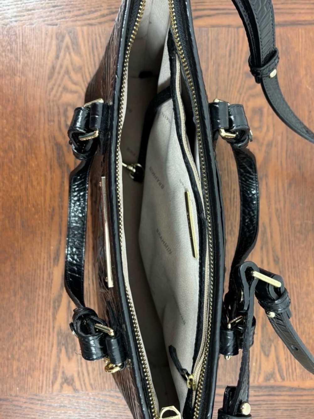 Brahmin Black Croc-Embossed Satchel with Gold Hardware - Picture 4 of 5